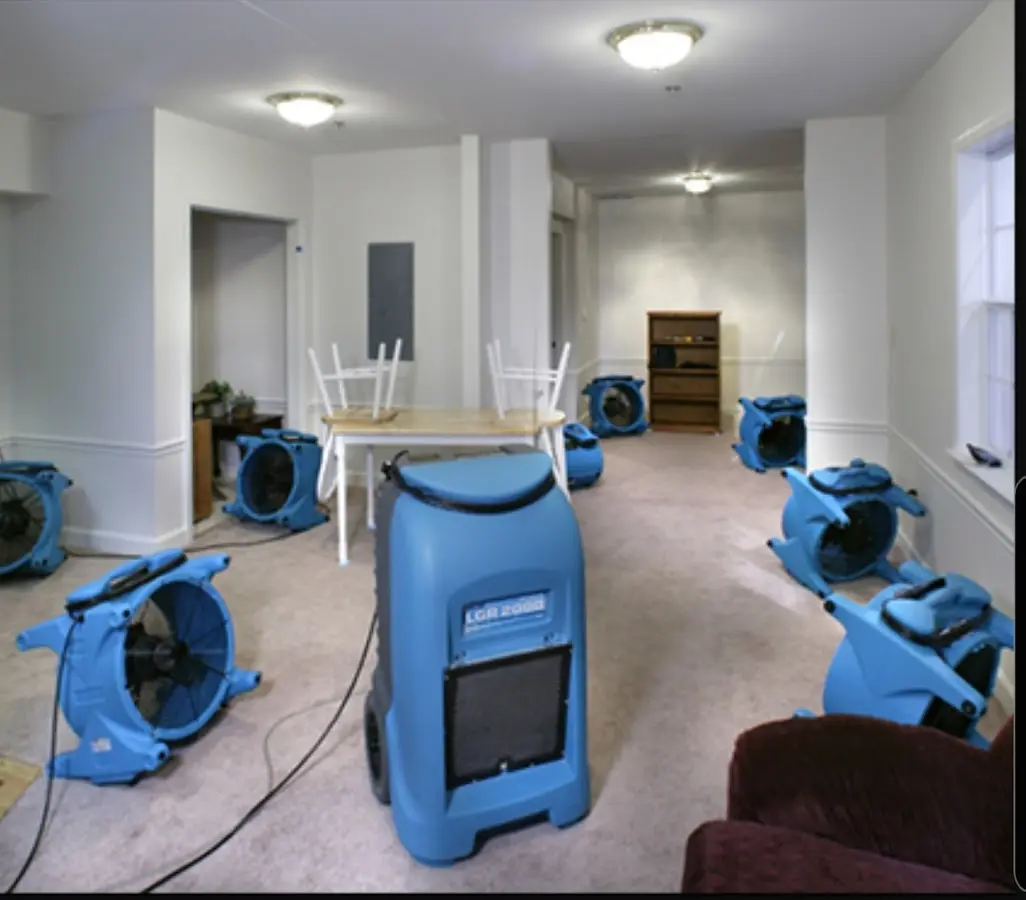 Air movers and dehumidifier setup for Water Damage Restoration in Edwardsville